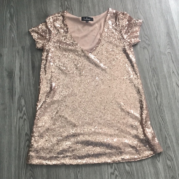 light up the night champagne sequin shift dress